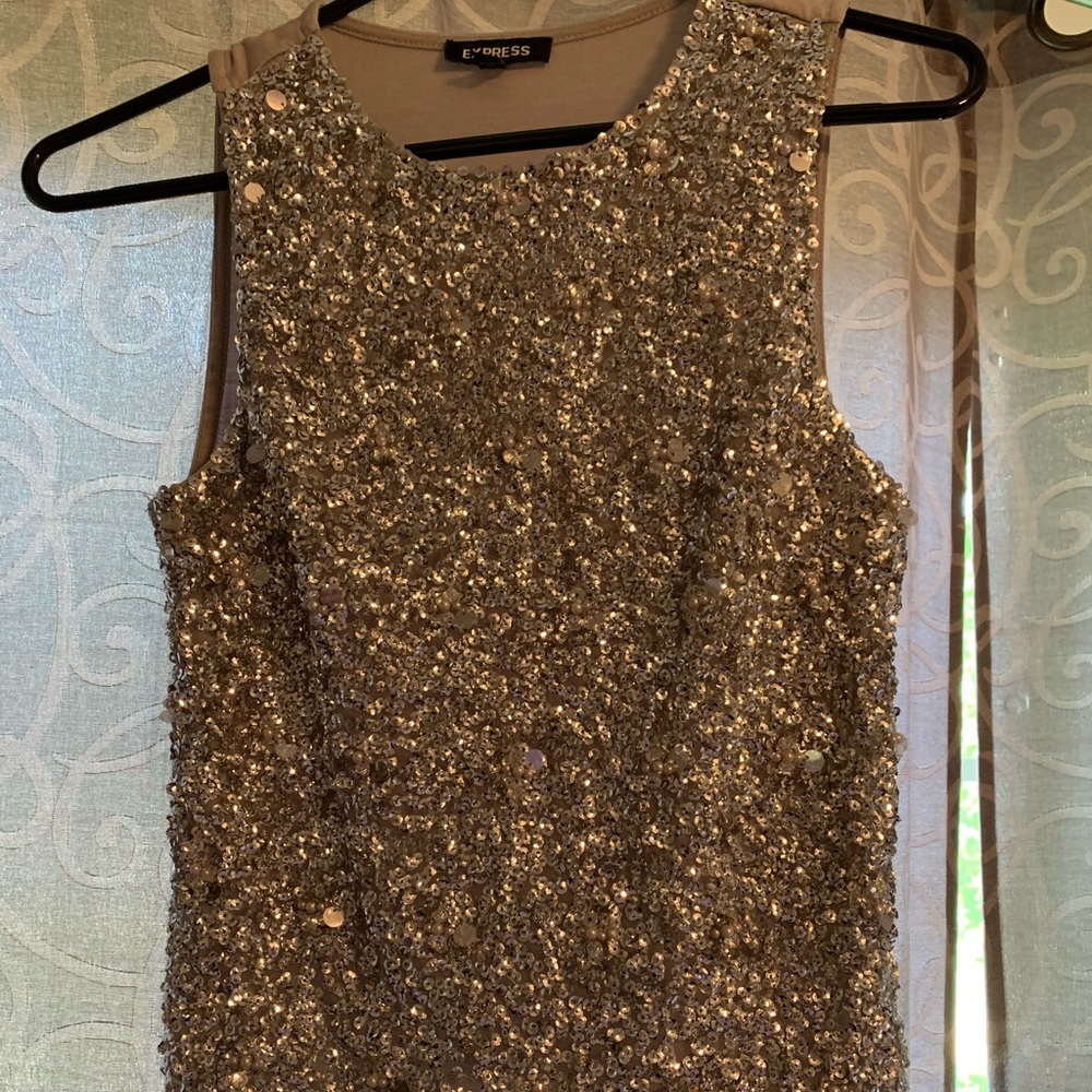 Express silver sequin sparkle tank top